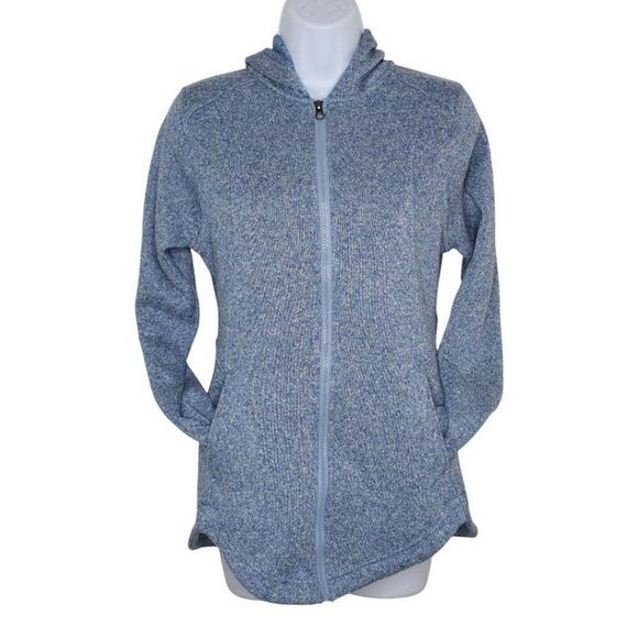 Eddie Bauer Womens Blue Heathered Full Zip Hooded Fleece Long Sleeve Jacket S - Picture 2 of 9